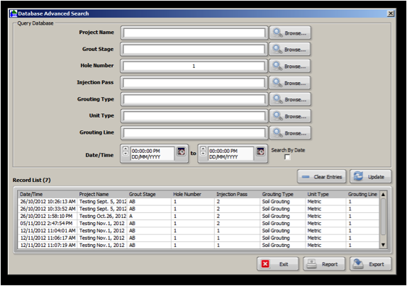 Figure 4: CAGES 12.0 Database Search Screen